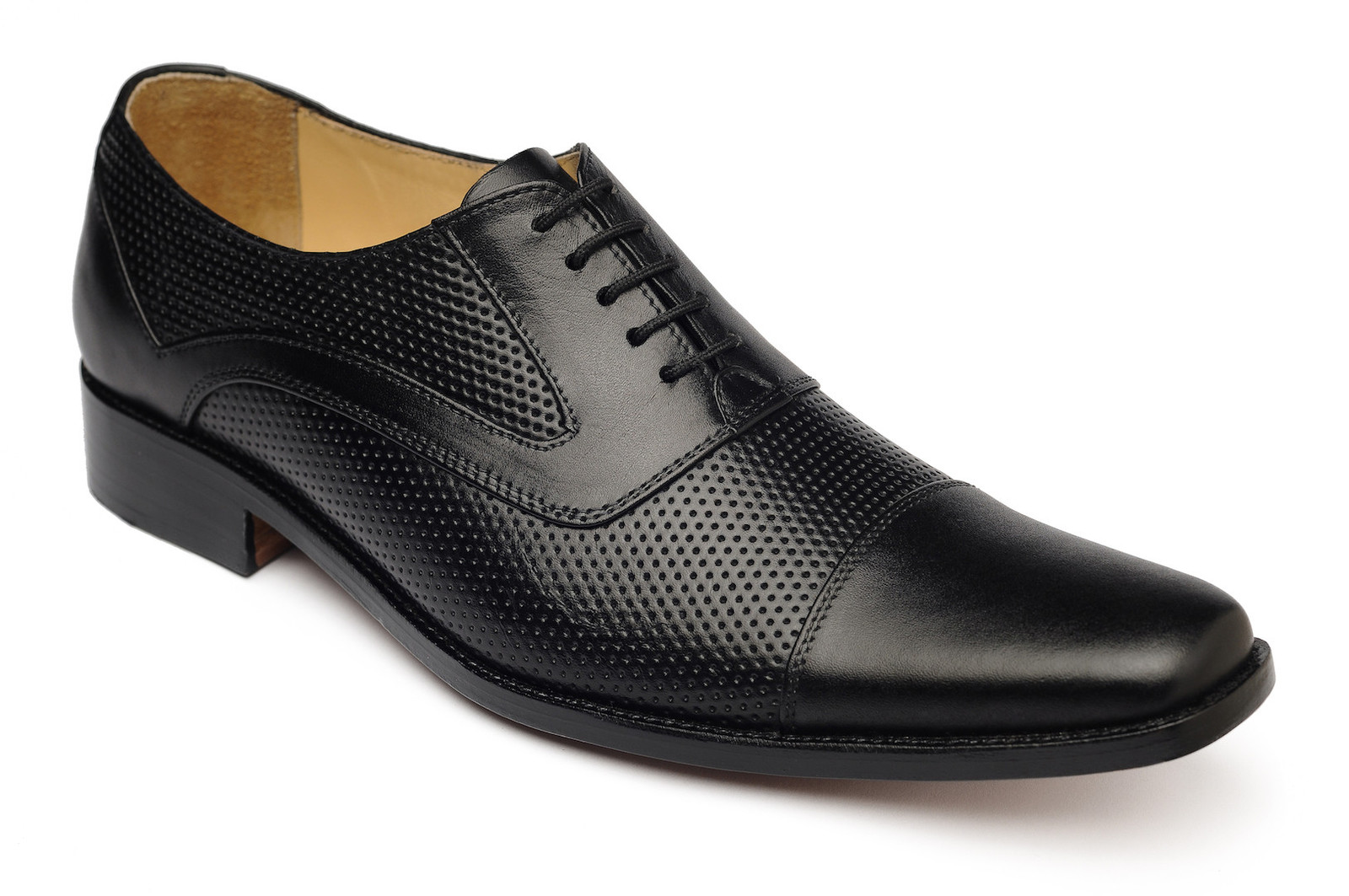 HANDMADE BLACK OXFORD PERFORATED SHOES, MEN'S BLACK DRESS SHOES, REAL ...