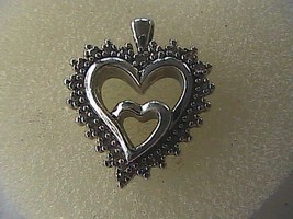 Vintage Sterling Silver Diamond Chip Double Heart Pendant 7.0 grams - $30.00