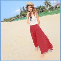 Long Sheer Chiffon Bohemian Gauze Pleated Harem Coulott Pants in Many Colors image 5
