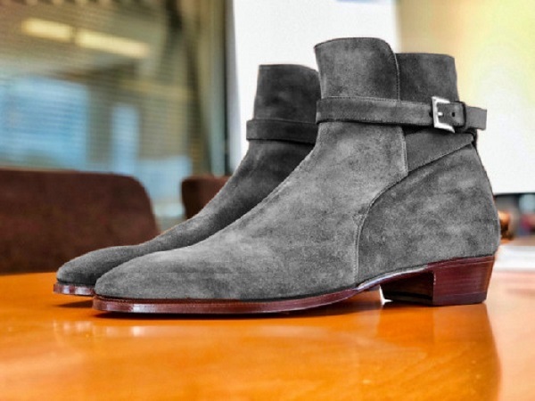 Men New Classic Looks Gray Suede Leather High Ankle Jodhpurs Buckle Boot