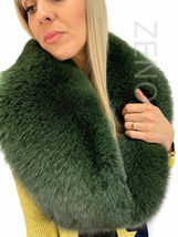 Blue Fox Fur Shawl 47' Saga Furs Green Color Fur Collar Wrap Scarf Ribbon image 7