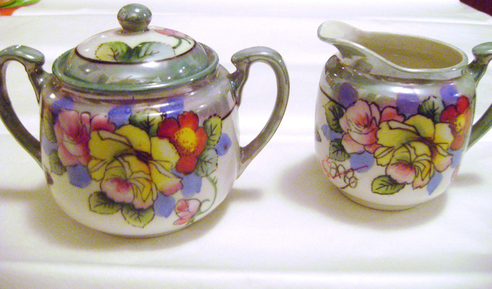 Nippon Sugar & Creamer Set with Lid Pottery & Glass