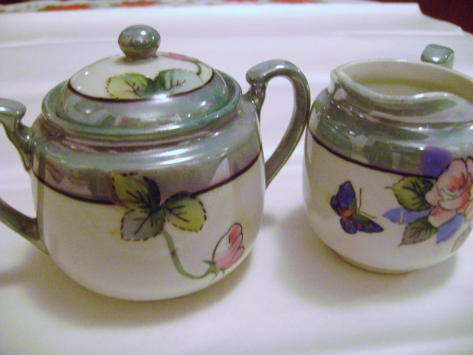 Nippon Sugar & Creamer Set with Lid - Pottery & Glass