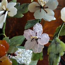Vintage Gemstone Bonsai Tree, Carved Jade Stone Crystal Flowers, Asian Decor image 6