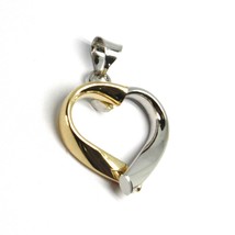 18K YELLOW WHITE GOLD PENDANT ROUNDED HEART, DIAMETER 17mm, 0.67 inches, HUG image 2