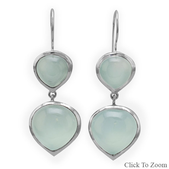 Sea Green Chalcedony Double Drop Earrings Genuine Gemstone