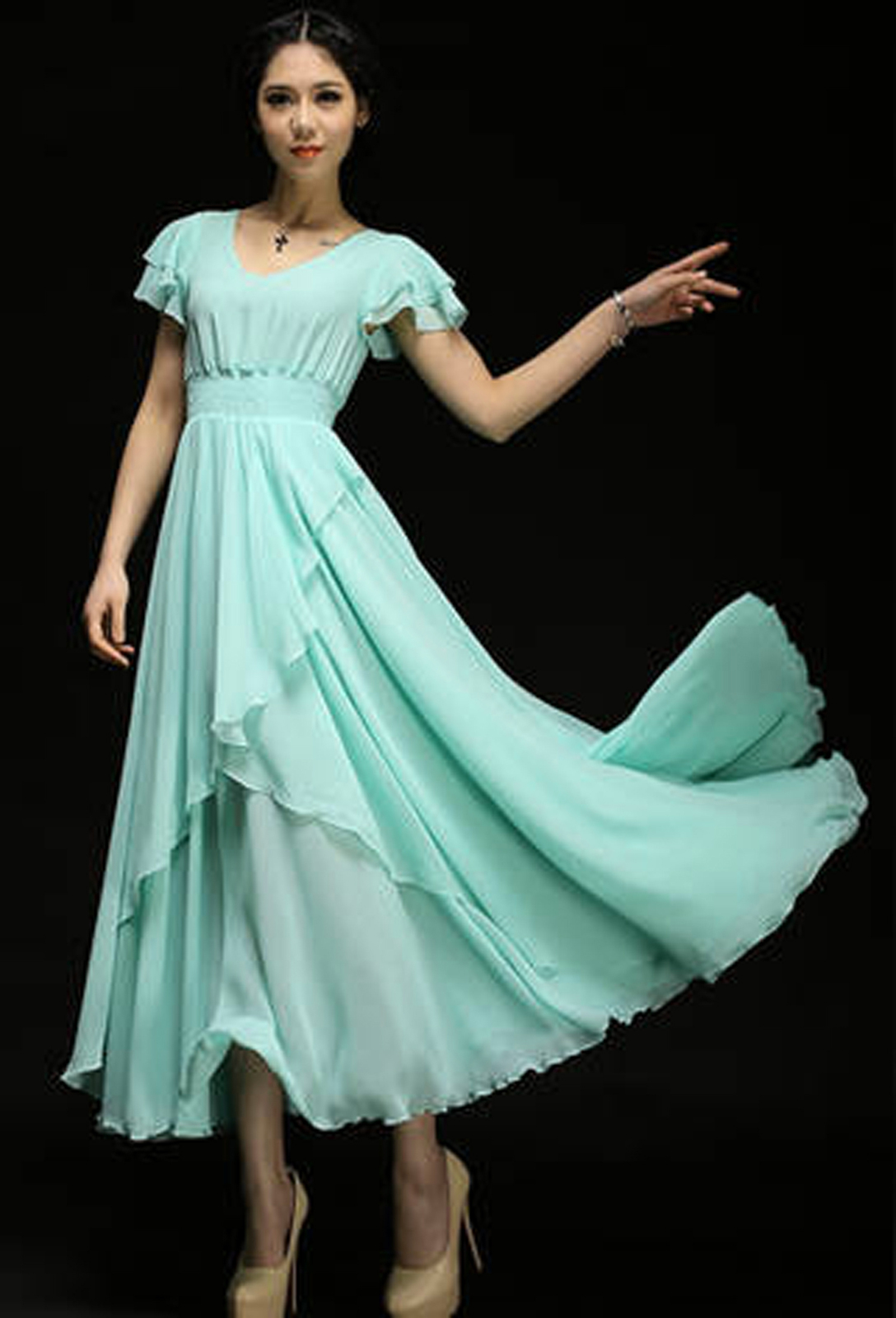 Summer Sorbet Dress. Flowvy Chiffon Teal Blue Long Dress. Bridesmaids