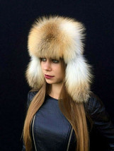 Natural Red Fox Fur Ushanka Hat with Suede Trapper Aviator Hat Saga Furs image 2