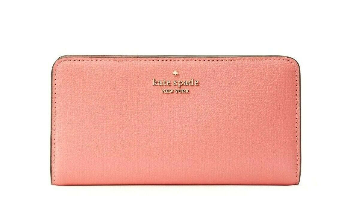 New Kate Spade Darcy Large Slim Bifold wallet Grain Leather Peach Nectar
