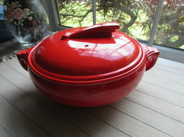 VTG HALL KITCHENWARE  8&quot; CASSEROLE SUNDIAL PATTERN RED COLOR EXCELLENT W... - $29.65