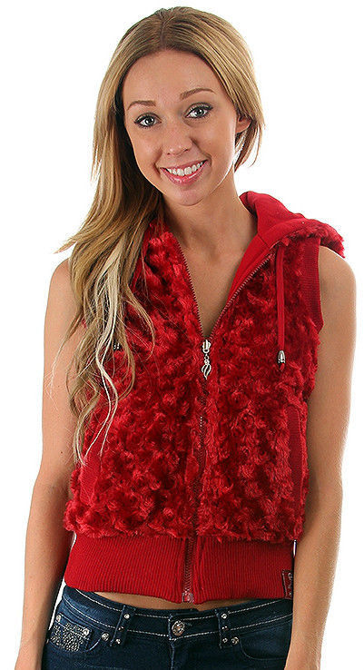 Image of Fun Sexy Hooded Reversible Knit/Faux Fur Vest by Rock Revolution  Color Choices