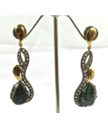 MULTI COLOR TOURMALINE CARVED LEAVES 18K GOLD DIAMOND SILVER VICTORIAN E... - $519.08