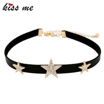 KISS ME Black Choker Necklace Crystal Stars Maxi Necklaces for Women New... - $6.71