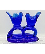 Vintage Cobalt Blue Hand Blown Art Glass Love Birds Figurine Collectible - $33.94