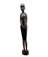 Ebony Hand Carved Wood African Statue Figure 14” Besmo Kenya Tribal Art ... - $29.69