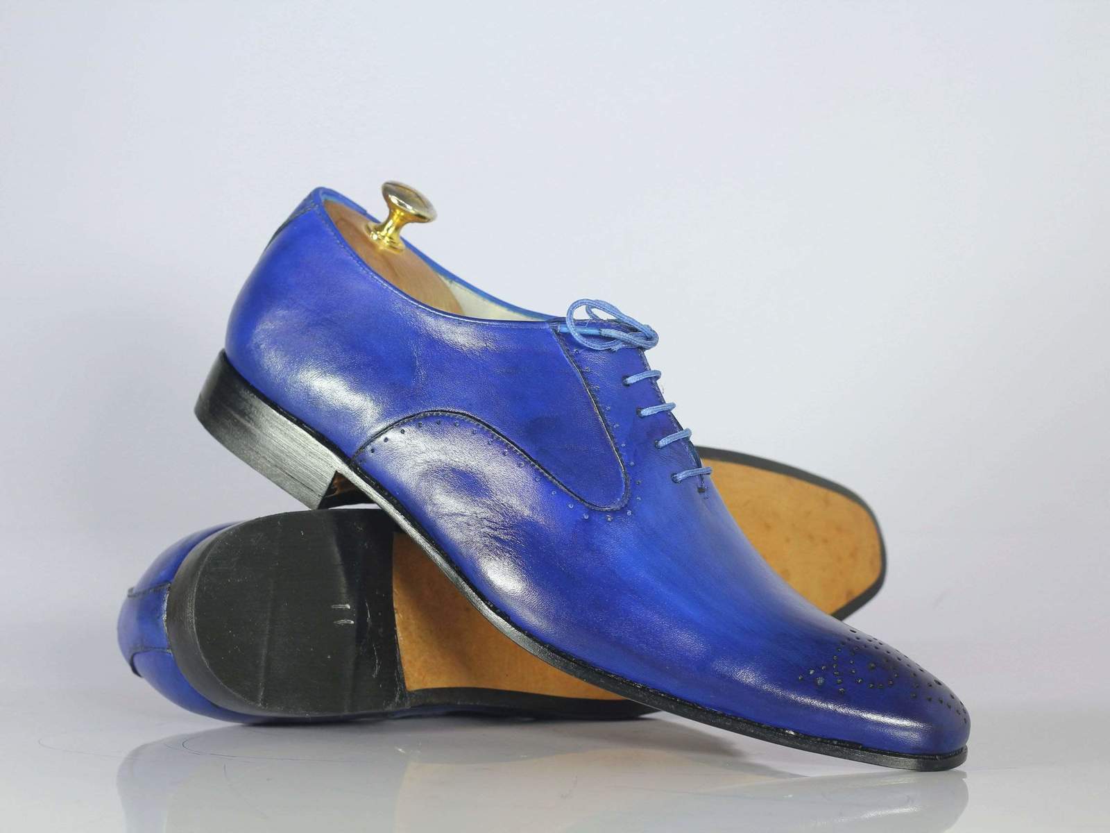 Bespoke Blue Brogue Toe Leather Shoes for Men's - Dress/Formal