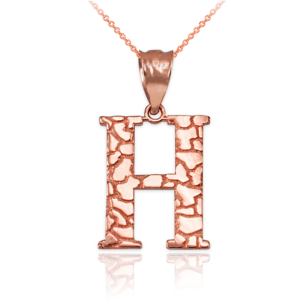 LA BLINGZ 10K Rose Gold Nugget Initial Letter R Necklace