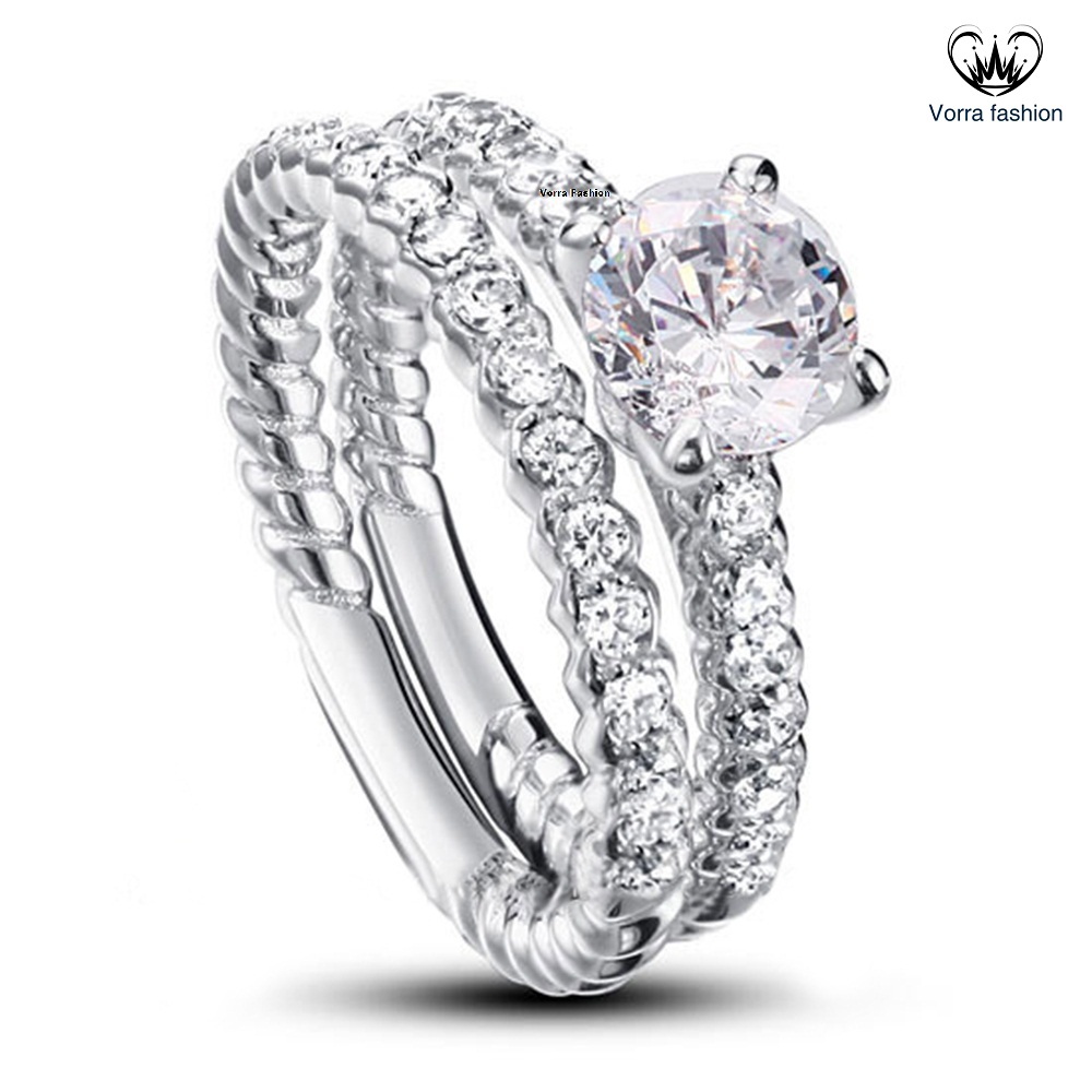 Diamond Bridal Engagement Ring Set Solid White Gold Plated 925 Sterling