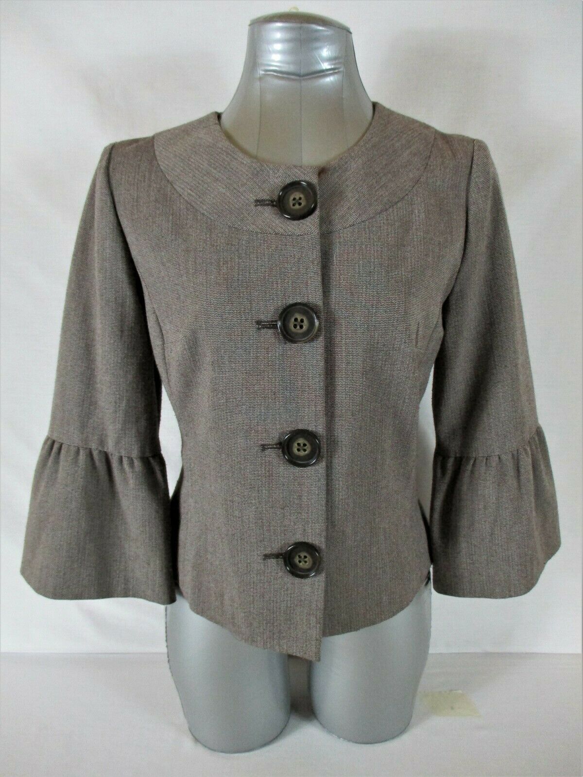 Primary image for APT 9 womens Sz 8 3/4 BELL sleeve taupe FULLY LINED button down jacket (B4)