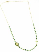 18K YELLOW GOLD ROSARY NECKLACE, FACETED EMERALD ROOT, CROSS & MIRACULOUS MEDAL image 2