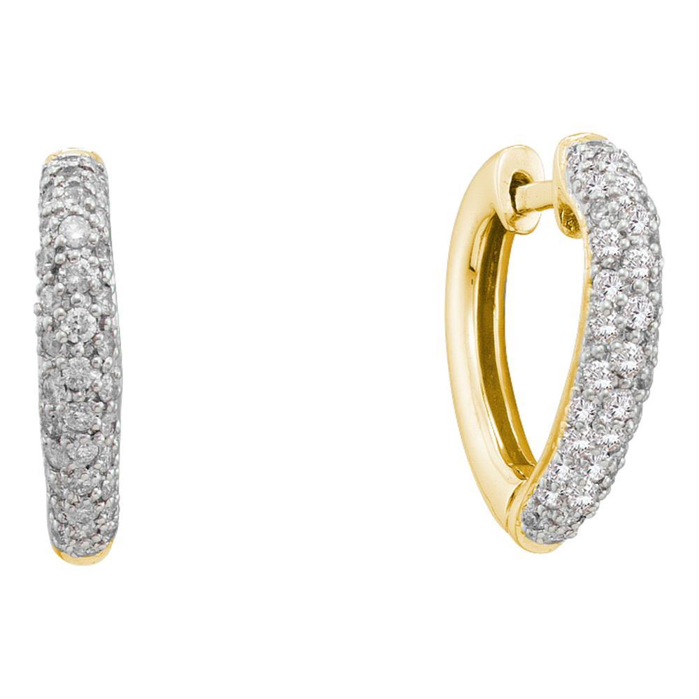 14k Yellow Gold Round Diamond Heart Love Fashion Hoop Pave Earrings 1/2 ...
