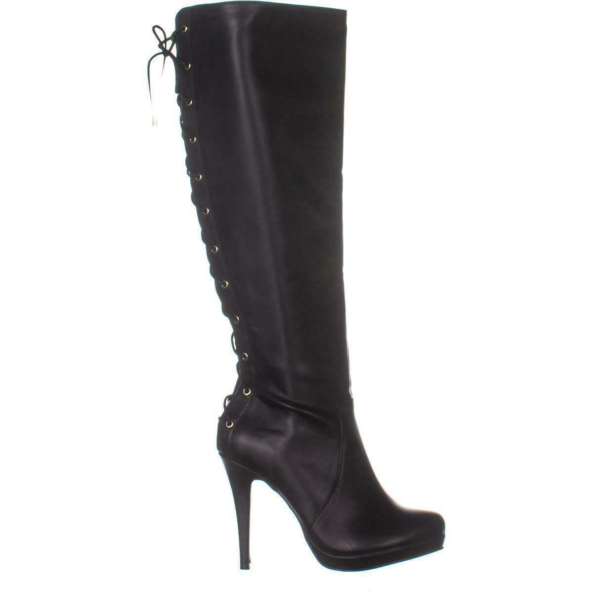 TS35 Lanee Wide Calf Lace Up Knee High Boots 773, Black, 7 W US - Boots