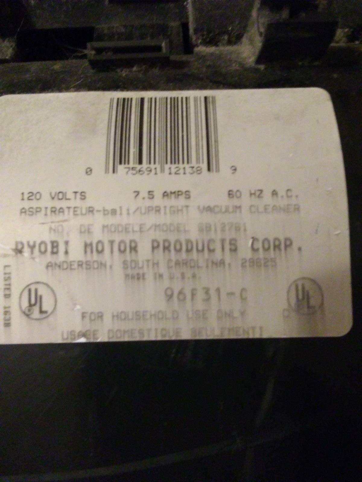 Singer Upright Vacuum Cleaner, SB 12761, HighLow/Attachment Switch