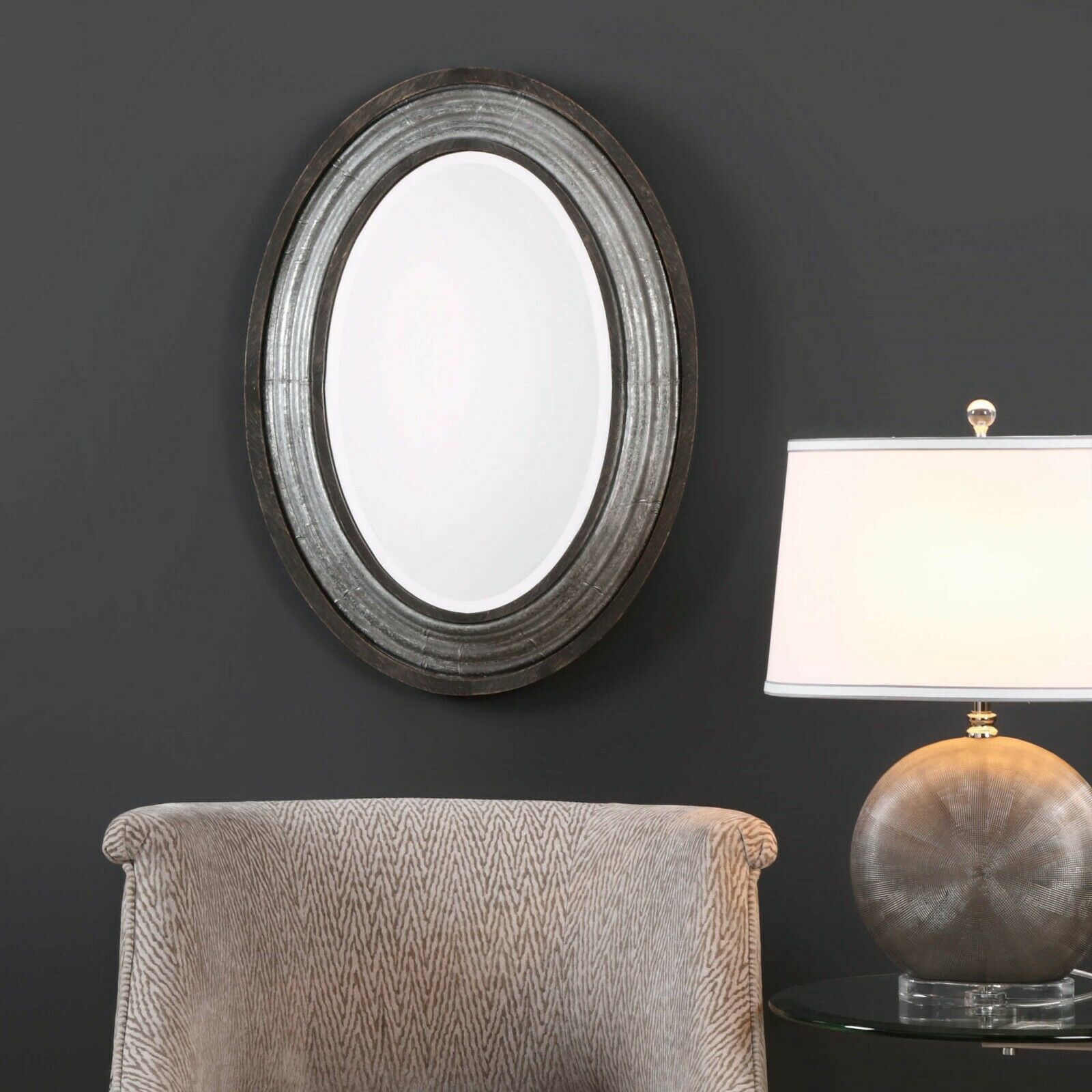 GALINA 31" URBAN INDUSTRIAL STYLE AGED GALVANIZED METAL OVAL WALL