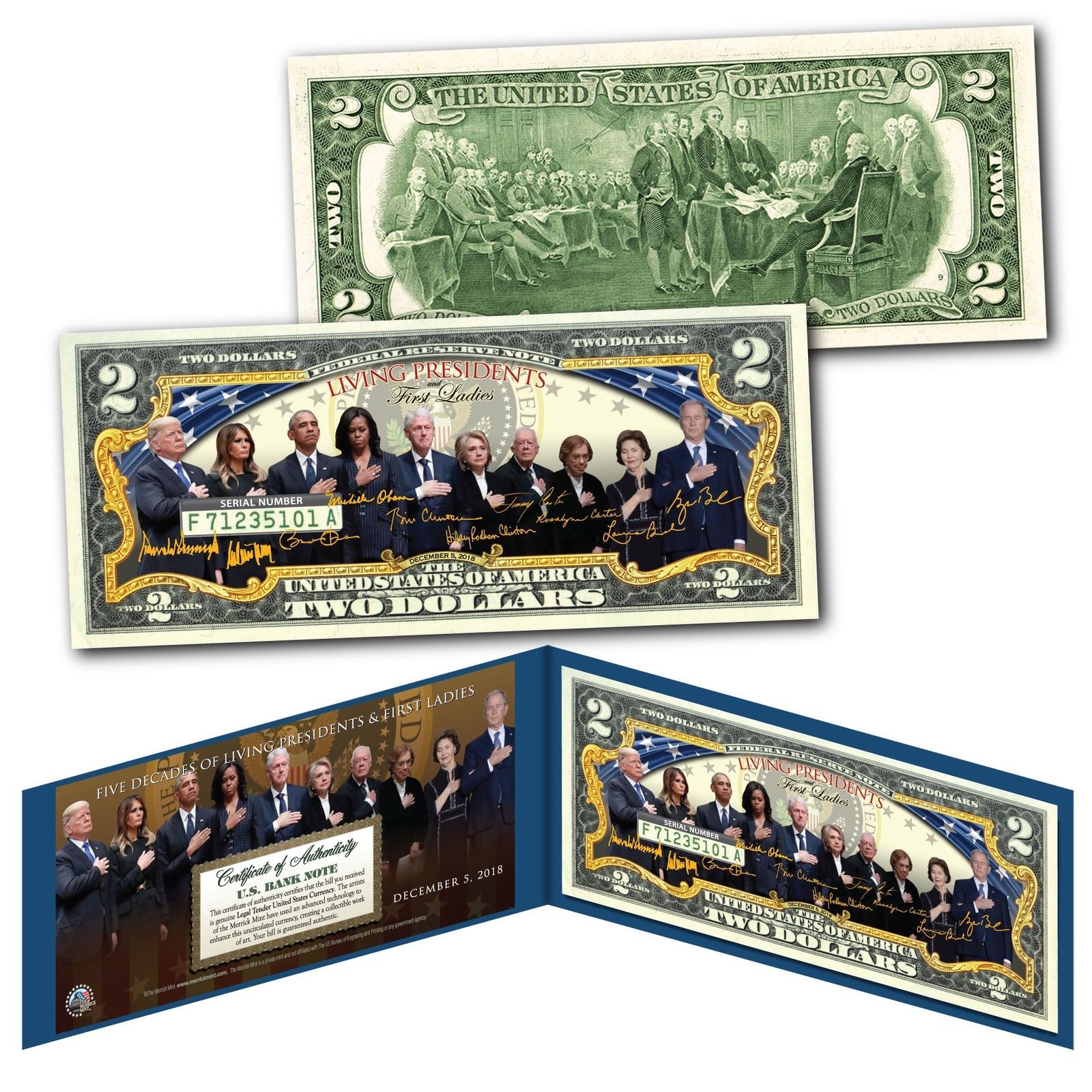 2019 Living Presidents With First Ladies Historical Official Genuine Us 2 Bill Presidents 4976