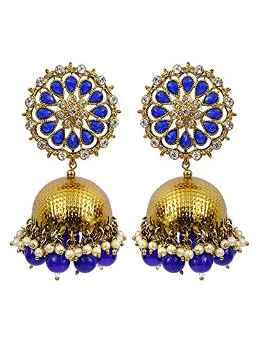 Traditional Indian Jewelry Gold-Plated Kundan /Floral Meenakari Jhumka earrings