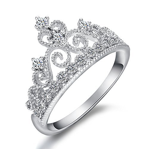 Yoursfs Princess Crown Tiara Ring 18K White Gold Plated Rhinestone ...