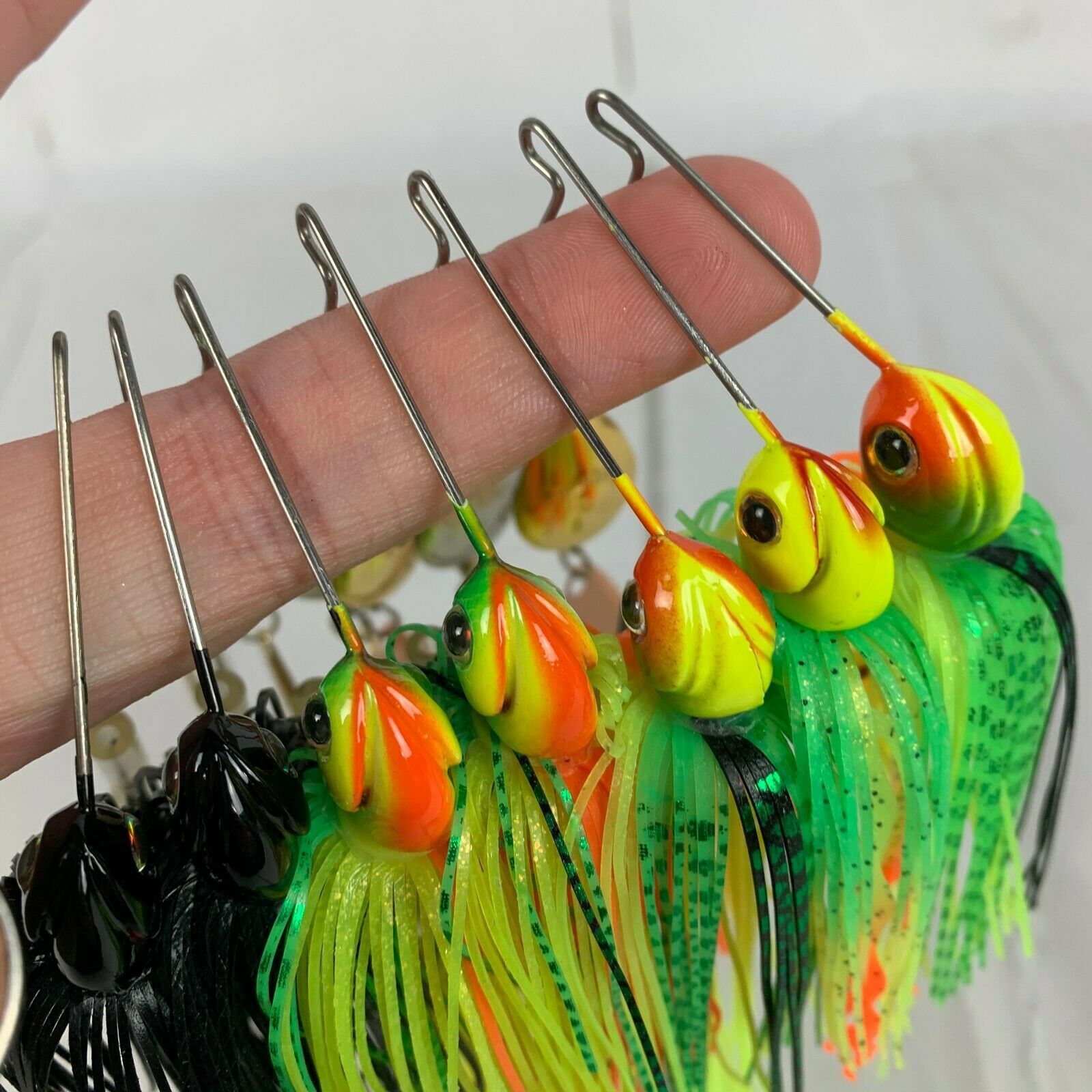 Lot of 7 Strike King Trailer Hook Spinnerbaits Black Fire Tiger 1/2 oz