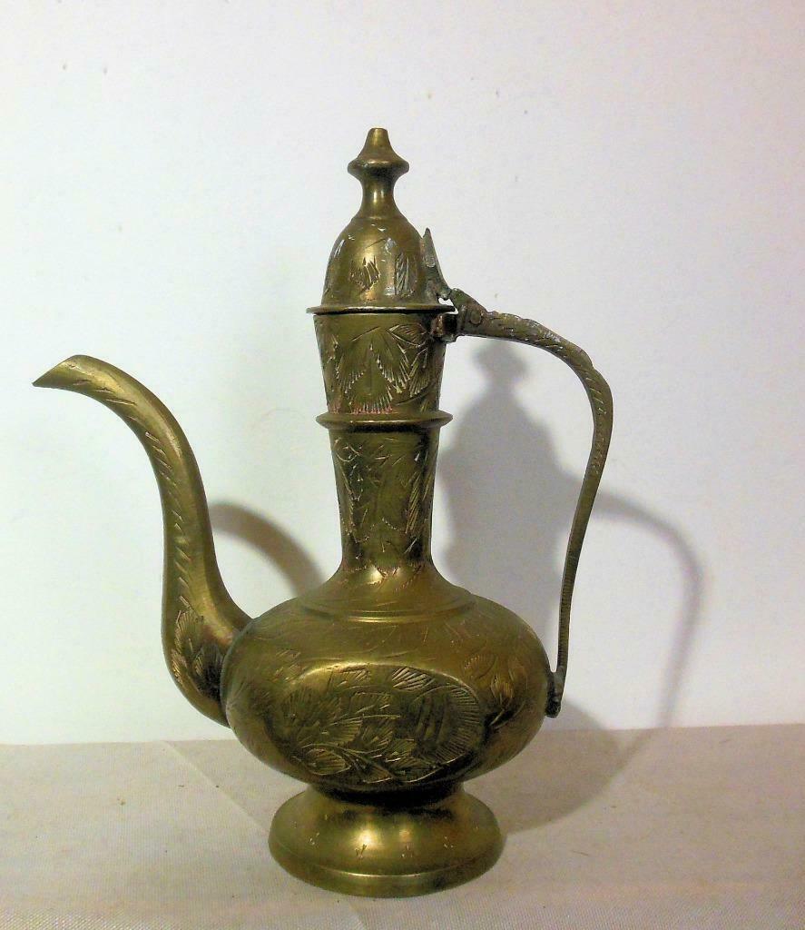 Vintage Brass Coffee Pot Incised Hand Made India 6