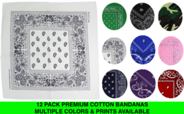 12 Pack Premium Cotton Head Wrap Scarf Bandana Multiple Colors 22" X 22"