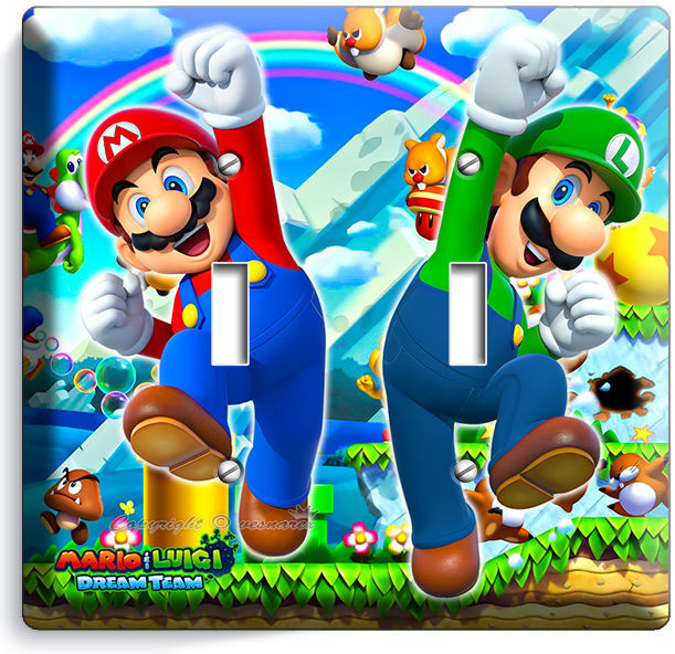 SUPER MARIO AND LUIGI BROS DOUBLE LIGHT SWITCH WALL PLATE COVER GAME ROOM DECOR