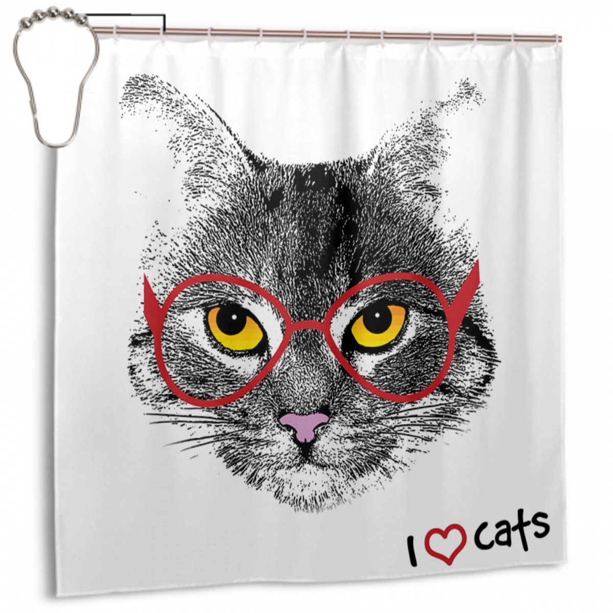 Nerd Cat With Glasses Shower Curtain Shower Curtains