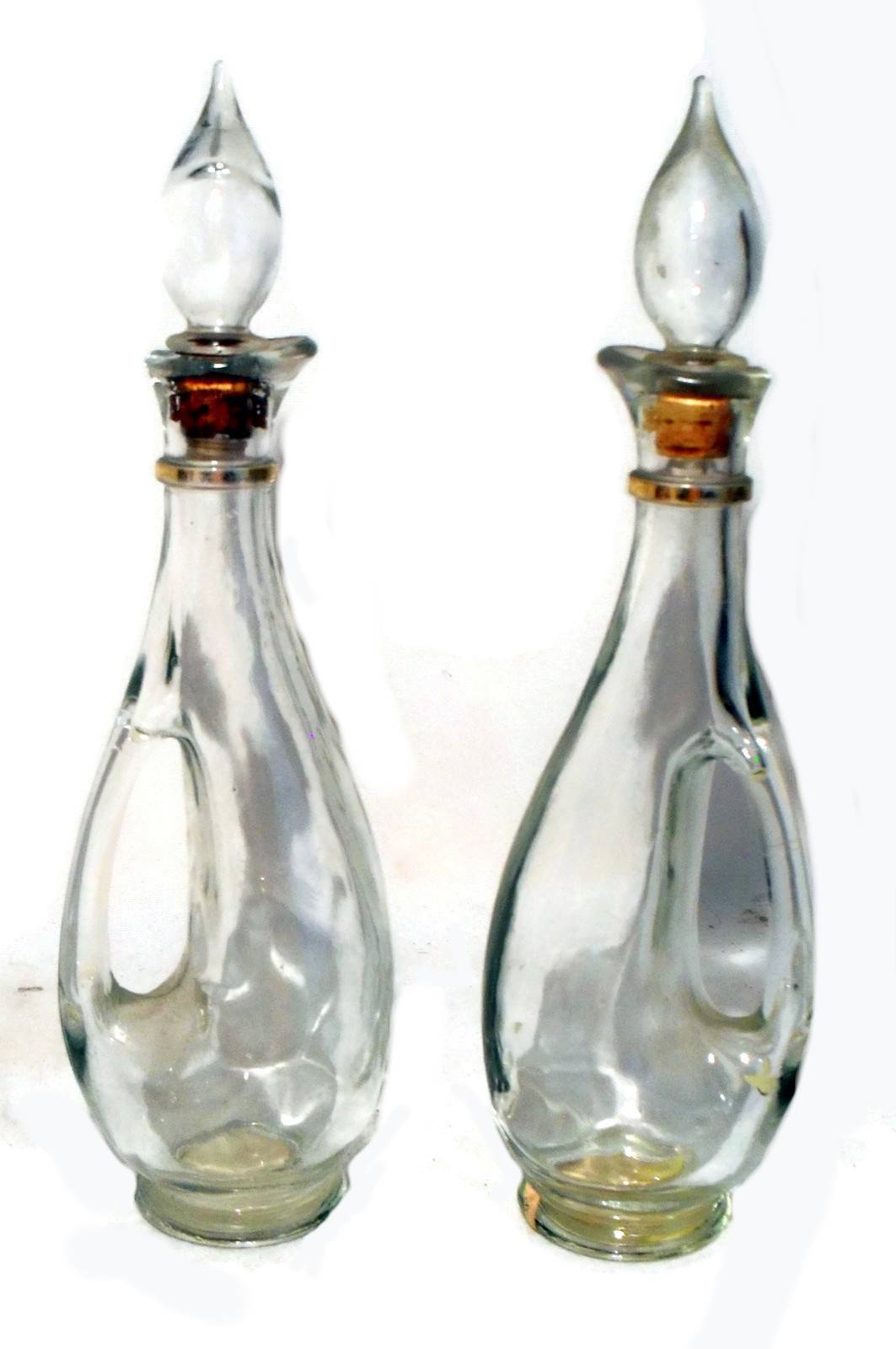 Vintage Italian Glass Cruet Set Mouth Blown Clear Glass Cruets