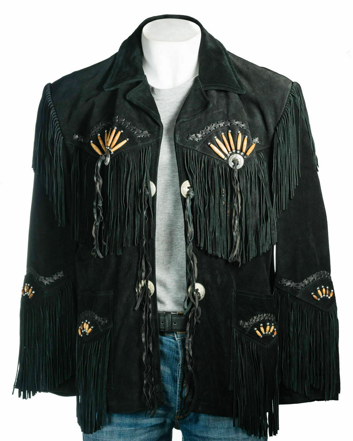 Men's Handmade Vintage Cowboy Black Suede Western Wear Jacket Fringes ...