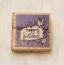 Happy Birthday! Cake Candles Wood Mounted Rubber Stamp 2" × 2" Vap! Scrap  - $3.90