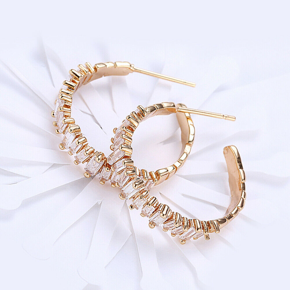 18k rose gold gp made with SWAROVSKI crystal hoop stud earrings oval hoops Earrings