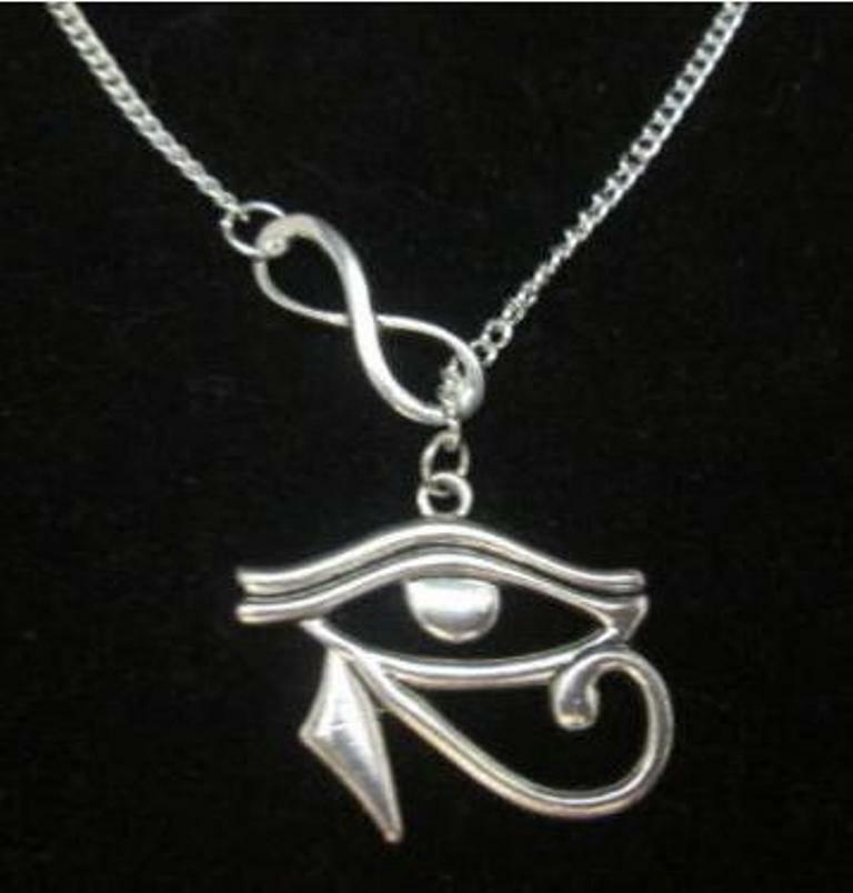 Eye of Horus lariat infinity necklace, amulet wicca pagan positive energy