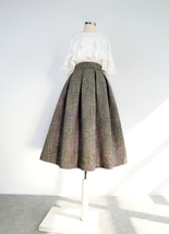 Women Brown Plaid Midi Pleated Skirt Winter Holiday Skirt Outfit Plus Size  image 1