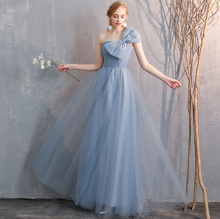 dusty blue tulle wedding dress