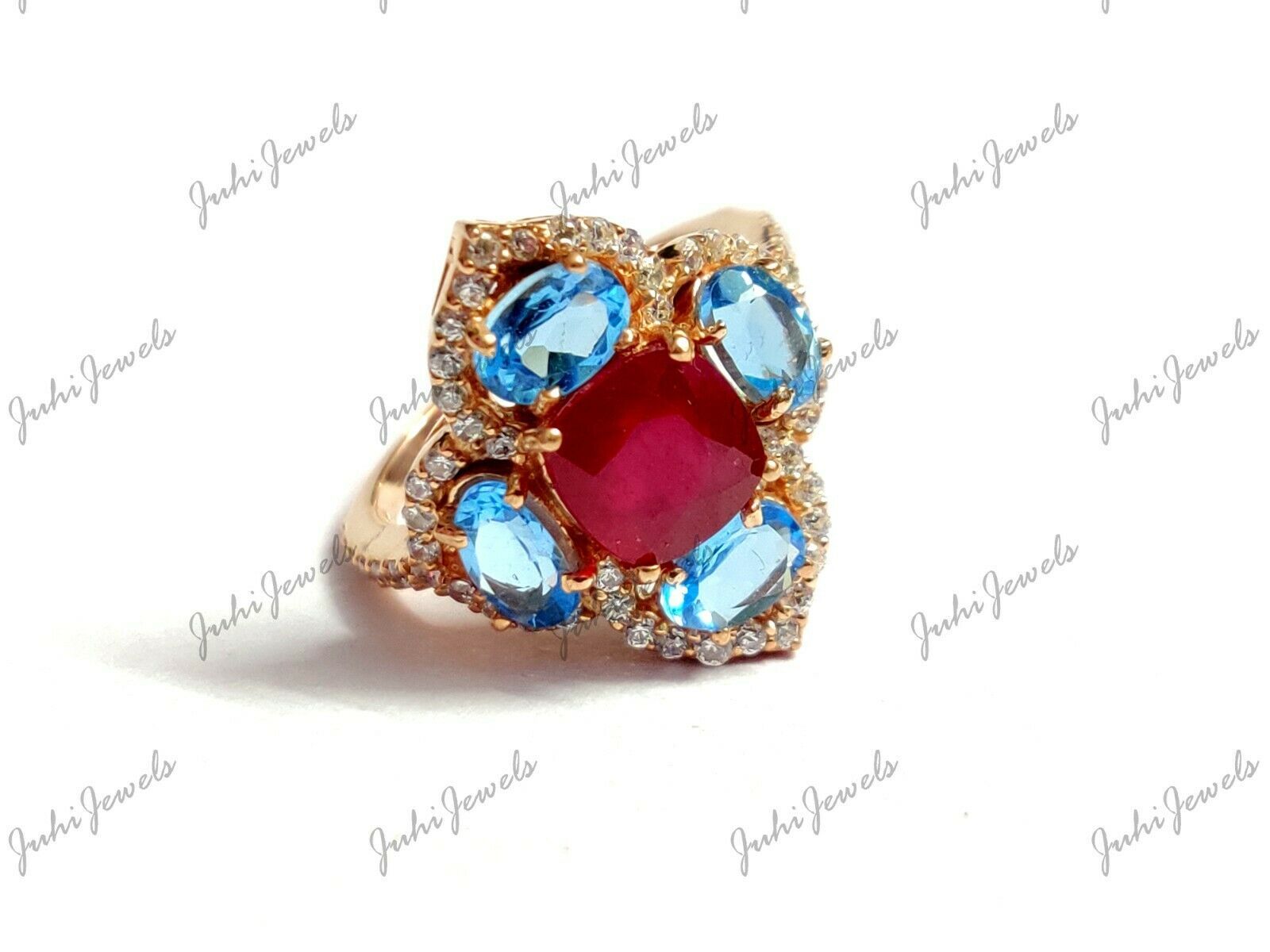 Ruby Engagement Ring Red Ruby Blue Topaz Anniversary Ring 3 Ct Ruby Promise Ring