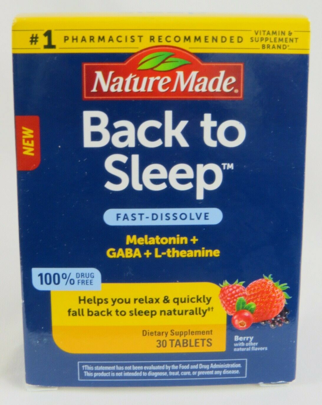 Nature Made Back To Sleep Tablets Melatonin L-Theanine Sleep Support 30 Ct Berry