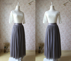 GRAY Full Tulle Skirt Maxi Floor Length Tulle Skirt Custom Plus Size Bridesmaid image 3