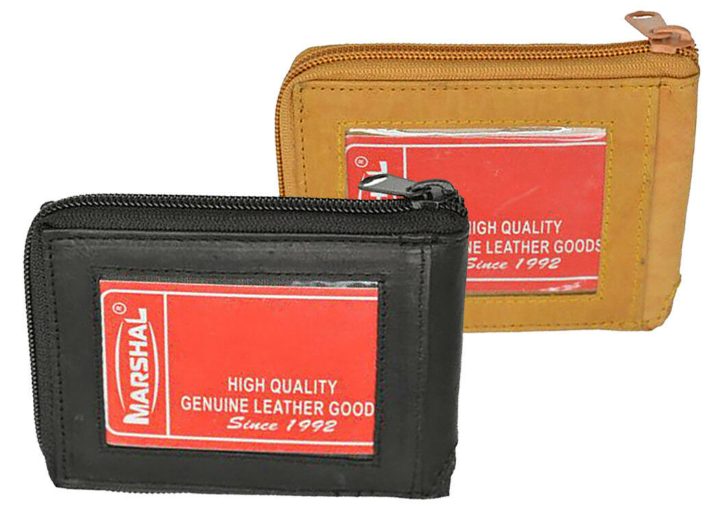 Genuine Leather Men&#39;s Bifold Wallet ID Badge Front Pocket Zip Around - Wallets