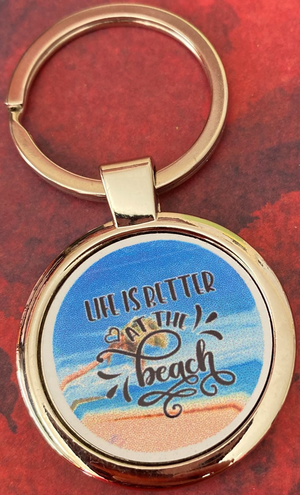 Life is Better At The Beach Round Silver Metal Keychain