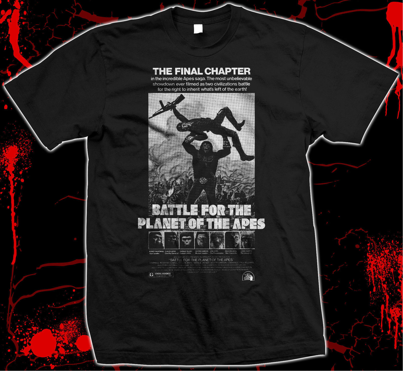 BATTLE FOR THE PLANET OF THE APES - movie poster - hand silk screened t-shirt