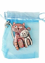 2.75&quot; Wide Large Enameled Cats Kitten Kitty Brooch Pin &quot;C&quot; Clasp Animal ... - $12.83